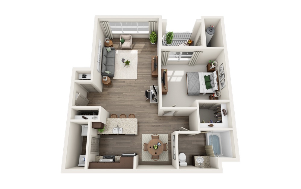 B1 - 1 bedroom floorplan layout with 1 bath and 892 square feet.